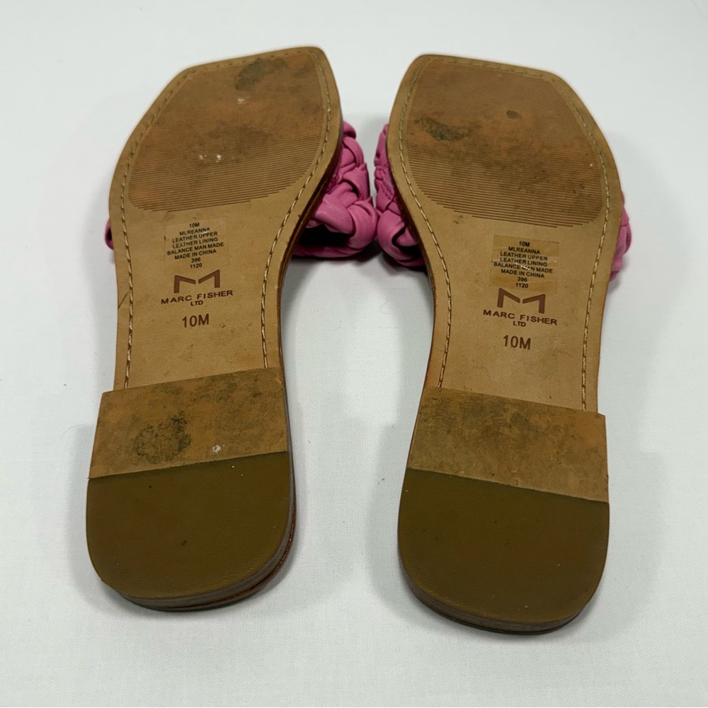 Braided Leather Marc Fisher Pink Square Toe Slide Sandals Size 10M - Picture 4 of 6